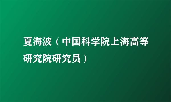 夏海波（中国科学院上海高等研究院研究员）