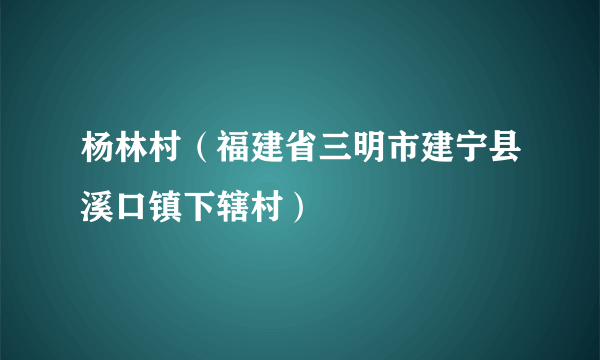 杨林村（福建省三明市建宁县溪口镇下辖村）