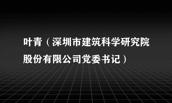 叶青（深圳市建筑科学研究院股份有限公司党委书记）