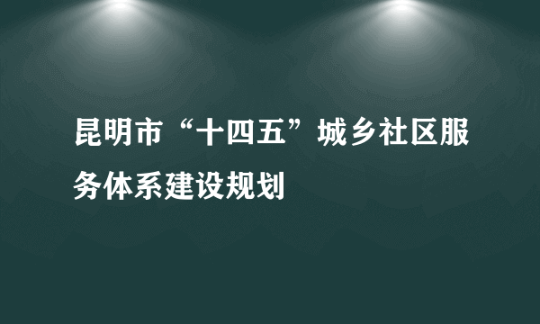 昆明市“十四五”城乡社区服务体系建设规划