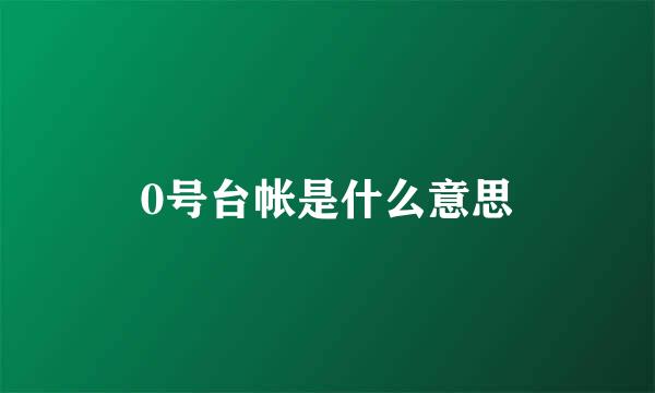 0号台帐是什么意思