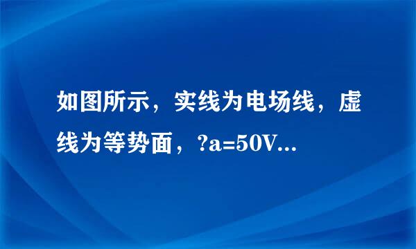 如图所示，实线为电场线，虚线为等势面，?a=50V，?c=20V，则a、普号线黄区调请相帝木c连线中点b的电势?b为（  ）A．等于35VB