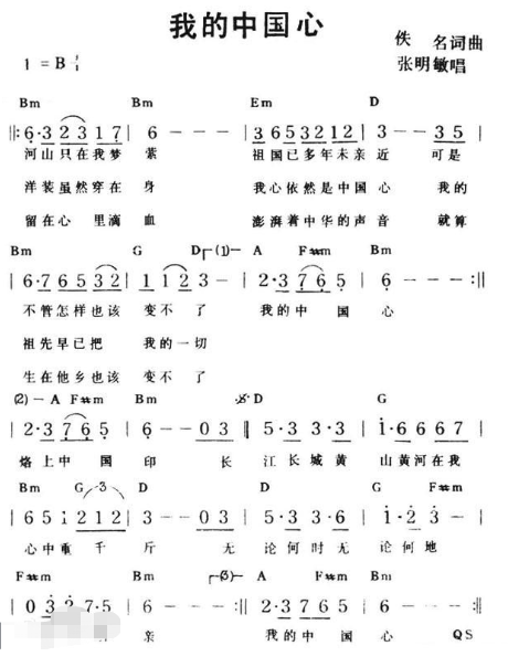 我的中国心的谱子 (简谱)