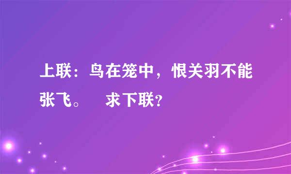 上联：鸟在笼中，恨关羽不能张飞。 求下联？