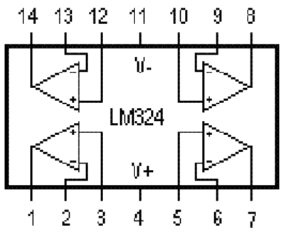 lm324型绿胞黑虽况最块观n原理电路图及各引脚的作用