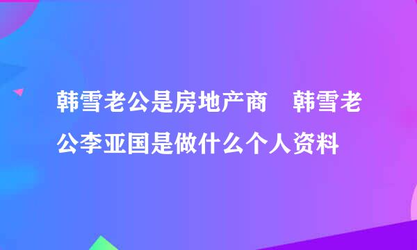 韩雪老公是房地产商 韩雪老公李亚国是做什么个人资料