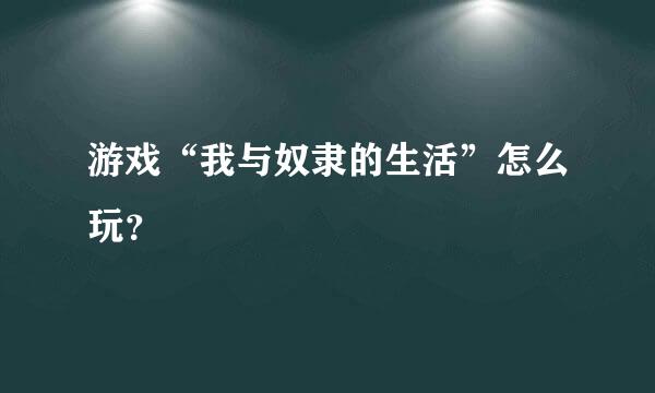 游戏“我与奴隶的生活”怎么玩？