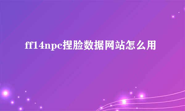 ff14npc捏脸数据网站怎么用