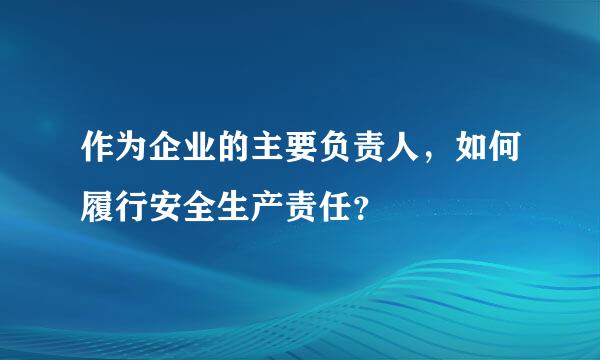 作为企业的主要负责人，如何履行安全生产责任？