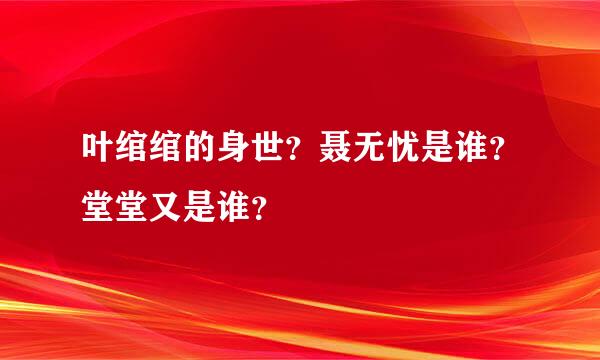 叶绾绾的身世？聂无忧是谁？堂堂又是谁？