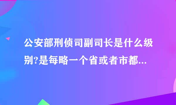 公安部刑侦司副司长是什么级别?是每略一个省或者市都有公安部刑侦司副司长还是一个单一整体?比如说,全中国就