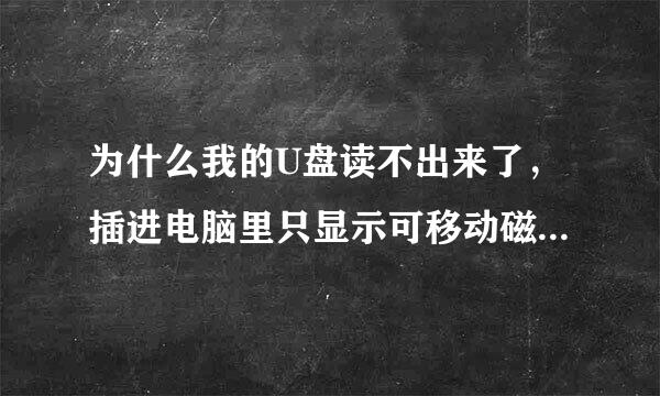 为什么我的U盘读不出来了，插进电脑里只显示可移动磁盘精围改缺架歌娘专把金曾，但是打不开，点击打开就提示请插入磁盘