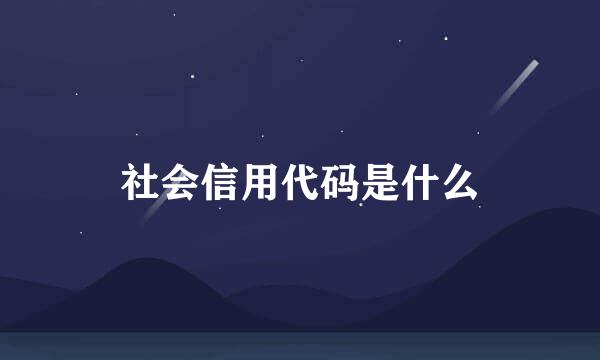 社会信用代码是什么