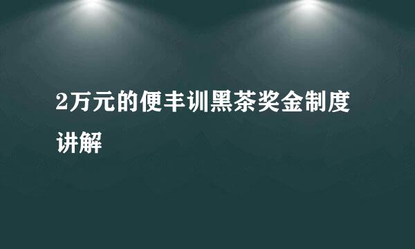 2万元的便丰训黑茶奖金制度讲解