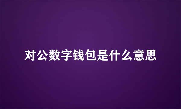 对公数字钱包是什么意思