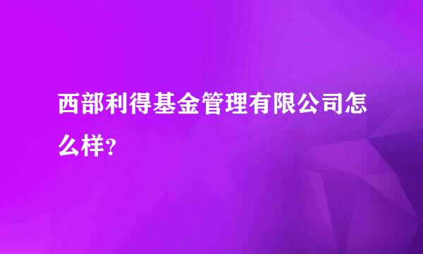 西部利得基金管理有限公司怎么样？