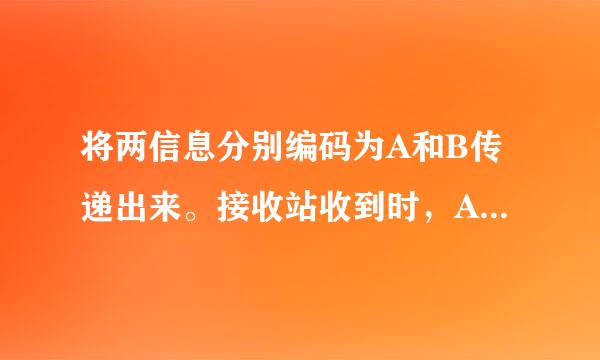 将两信息分别编码为A和B传递出来。接收站收到时，A被误收作B的概率为0.02，而B被误收作B的概率为0.01。信