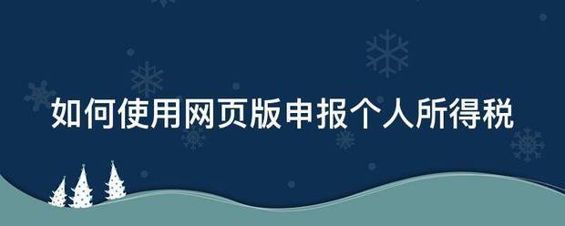 如何使用网页版申报个人所得税