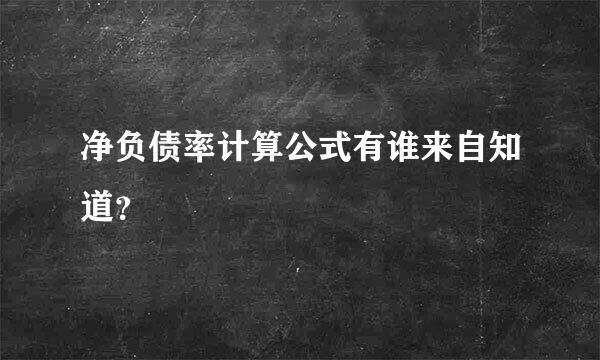 净负债率计算公式有谁来自知道？