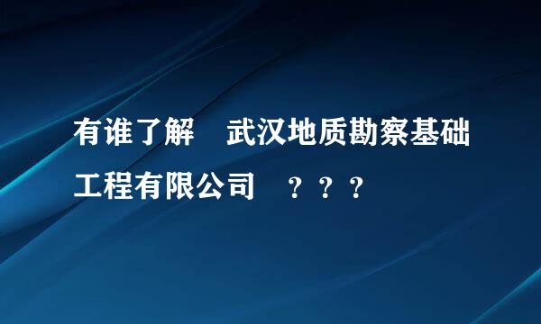 有谁了解 武汉地质勘察基础工程有限公司 ？？？