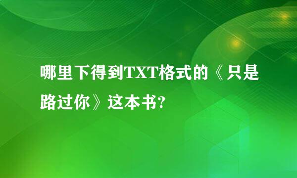 哪里下得到TXT格式的《只是路过你》这本书?