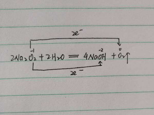 过氧化钠和水反应的方程式用双线桥标电子转移，用纸写(看的更清晰)