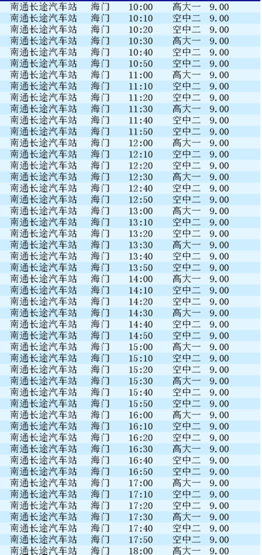 宁波至江苏海门高铁时刻表