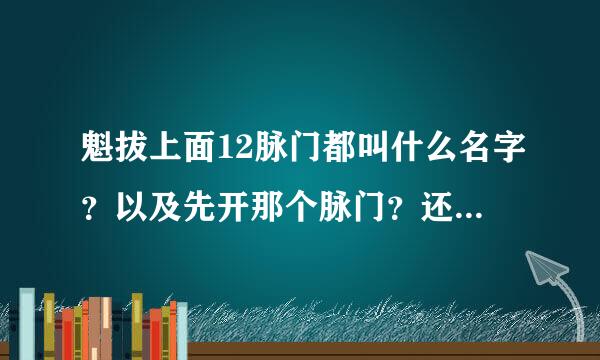 魁拔上面12脉门都叫什么名字？以及先开那个脉门？还有脉力等级。