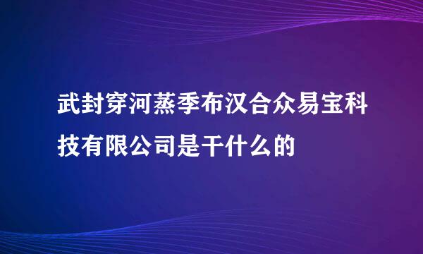 武封穿河蒸季布汉合众易宝科技有限公司是干什么的