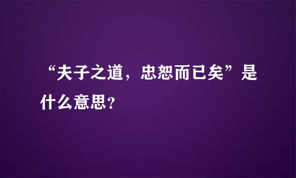 “夫子之道，忠恕而已矣”是什么意思？