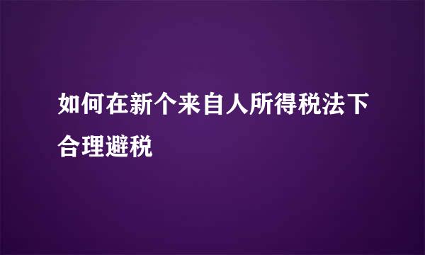 如何在新个来自人所得税法下合理避税