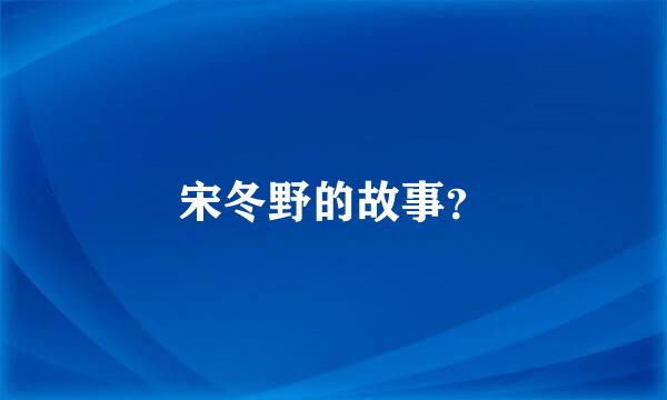 宋冬野的故事？