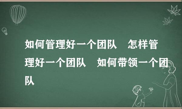 如何管理好一个团队 怎样管理好一个团队 如何带领一个团队