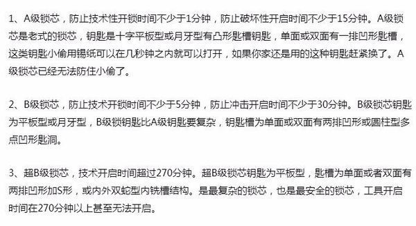 A级、B级、C级导包衣脸题逐锁芯是怎么区分的？