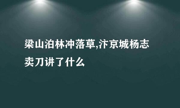 梁山泊林冲落草,汴京城杨志卖刀讲了什么