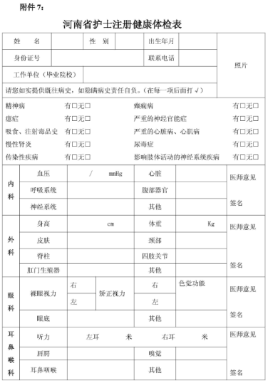 护士资格证首次注册体检表怎么写？