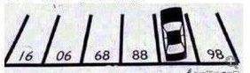 停车场有一排停车位数字分别是：16、06、68土群交心伤沉脚握敌第、88、？、98。问号是36么。