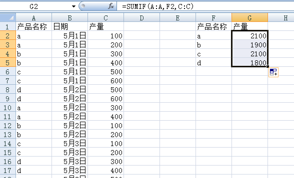 excel怎么统计相同产品的数量