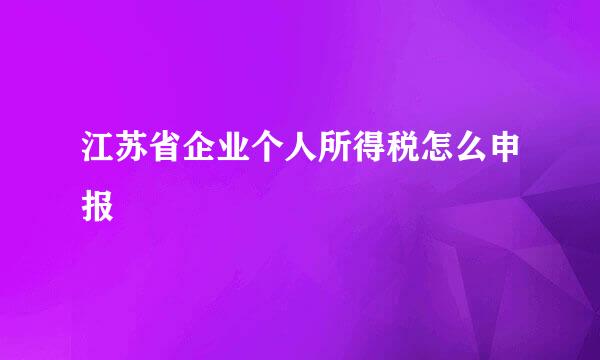 江苏省企业个人所得税怎么申报