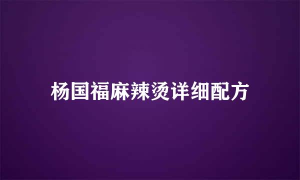 杨国福麻辣烫详细配方