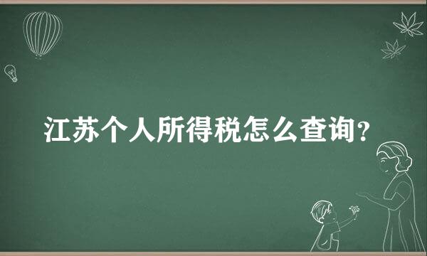 江苏个人所得税怎么查询？