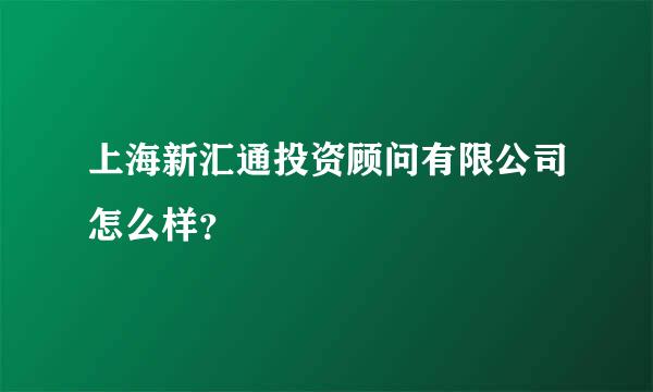 上海新汇通投资顾问有限公司怎么样？