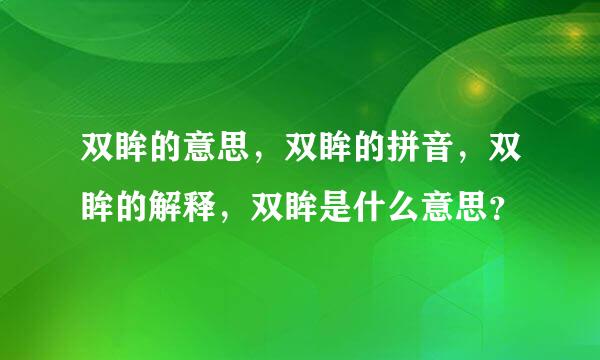 双眸的意思，双眸的拼音，双眸的解释，双眸是什么意思？