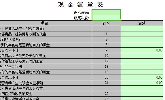 现金流量表模板带公式