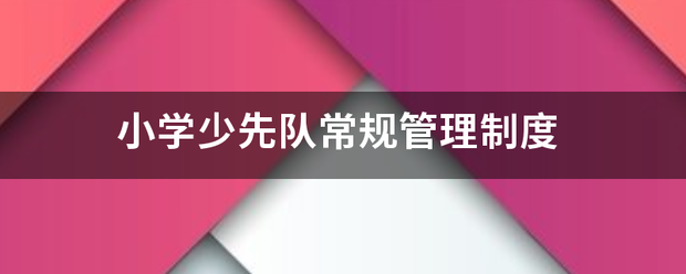 小学少先队常规管理制度