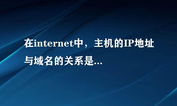 在internet中，主机的IP地址与域名的关系是_____?