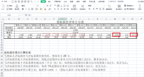 投标报价得分怎么计算的，求EXCEL公式