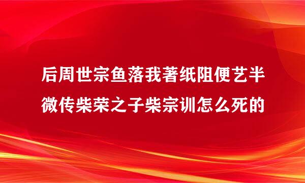 后周世宗鱼落我著纸阻便艺半微传柴荣之子柴宗训怎么死的