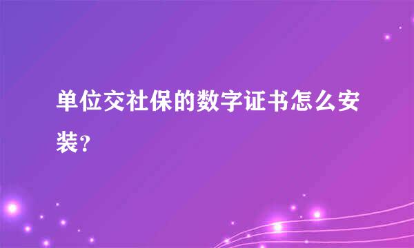 单位交社保的数字证书怎么安装？