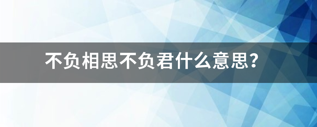 不负相思不负君什么意思？